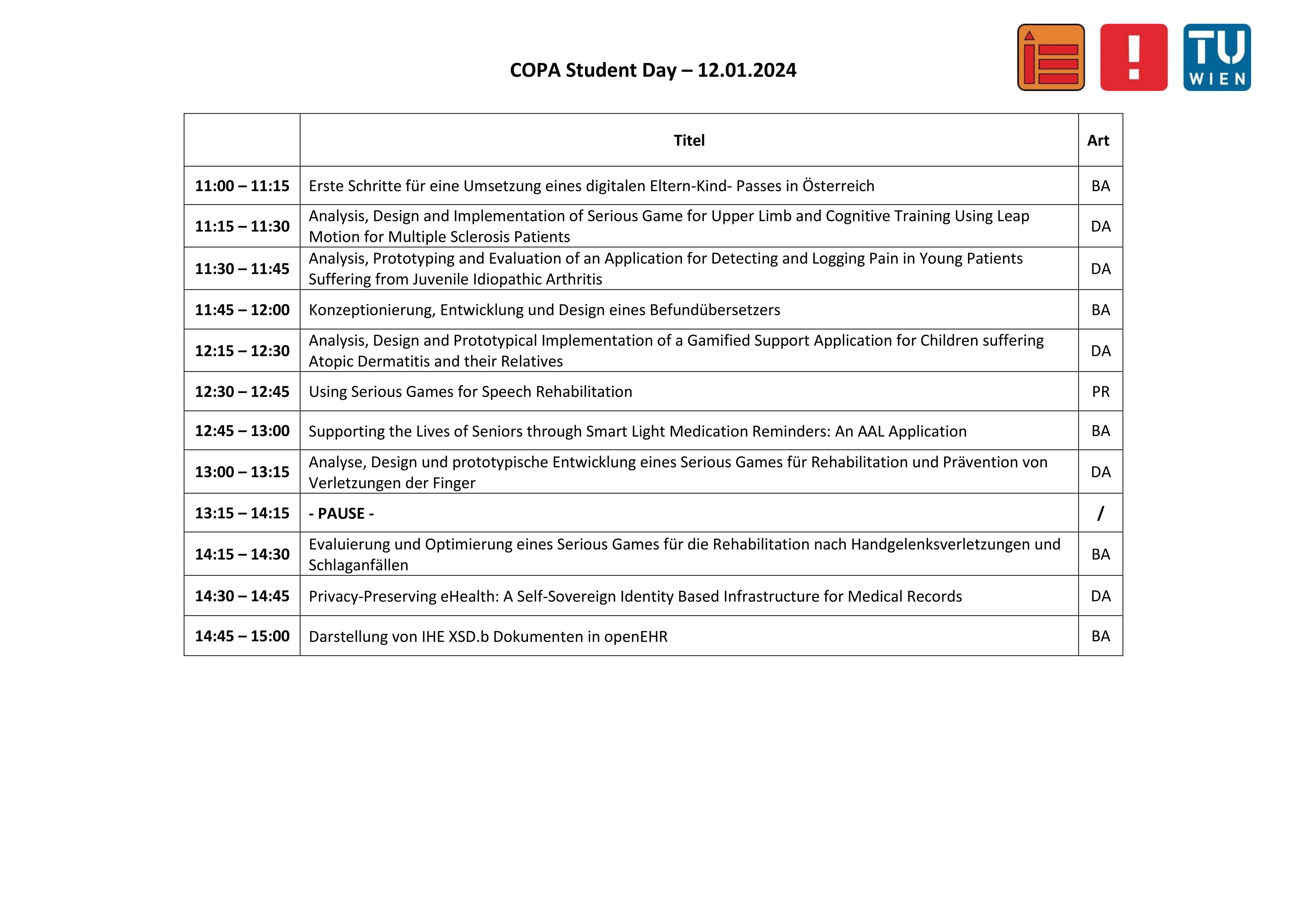 COPA Student Day Programm 11.11.2022
